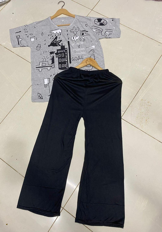 2 Pcs Women's Stitched Cotton Jersey Printed Night Suit