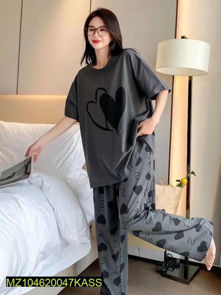 2 Pcs Women's Stitched Cotton Jersey Printed Night Suit