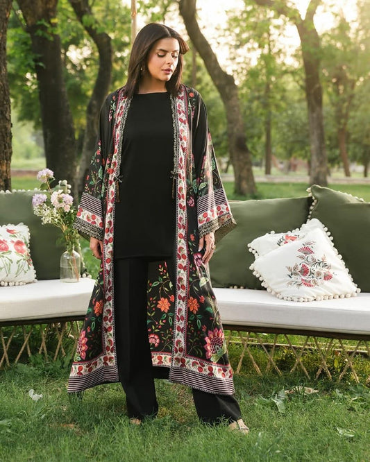 3 Pcs Women's Stitched Printed Gown Suit